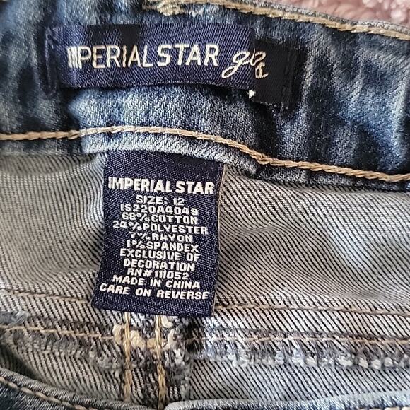 Imperial Star Blue Distressed Skinny Jeans Size 12 Girls Adjustable Waist Tab - Picture 4 of 6